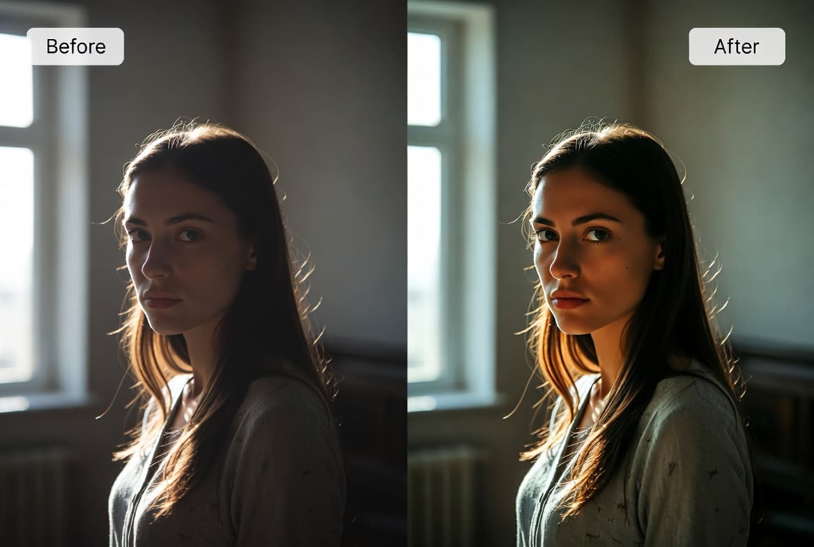 Before and after: faded photo enhanced with one click