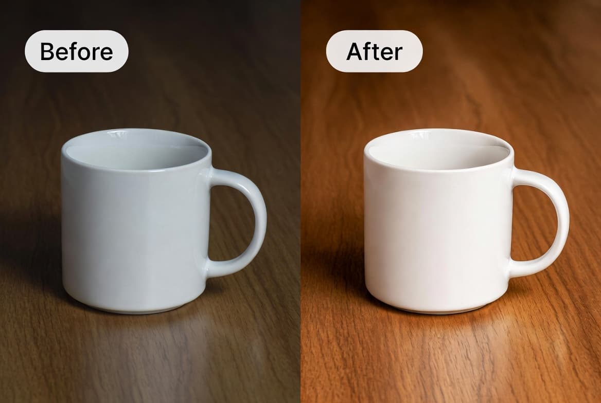 Product photo before and after enhance